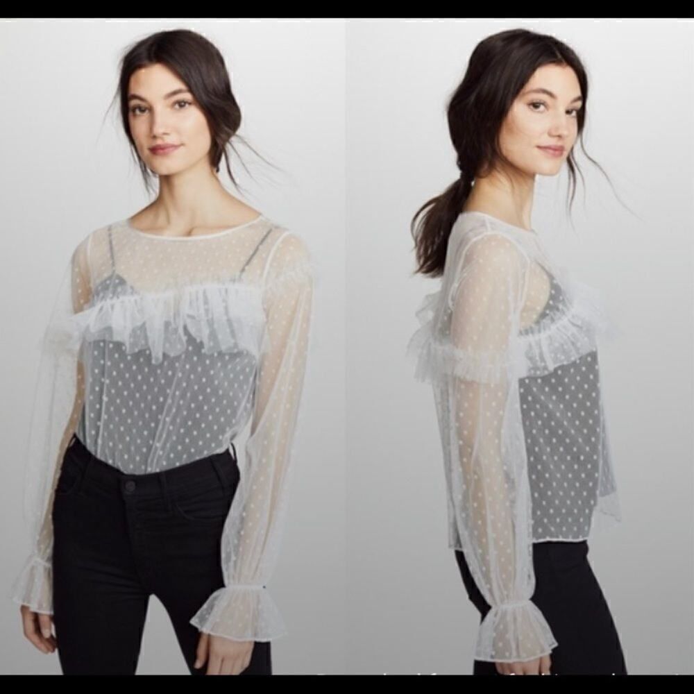 CINQ À SEPT Polka Dot Mesh Indio Top Size Small See video